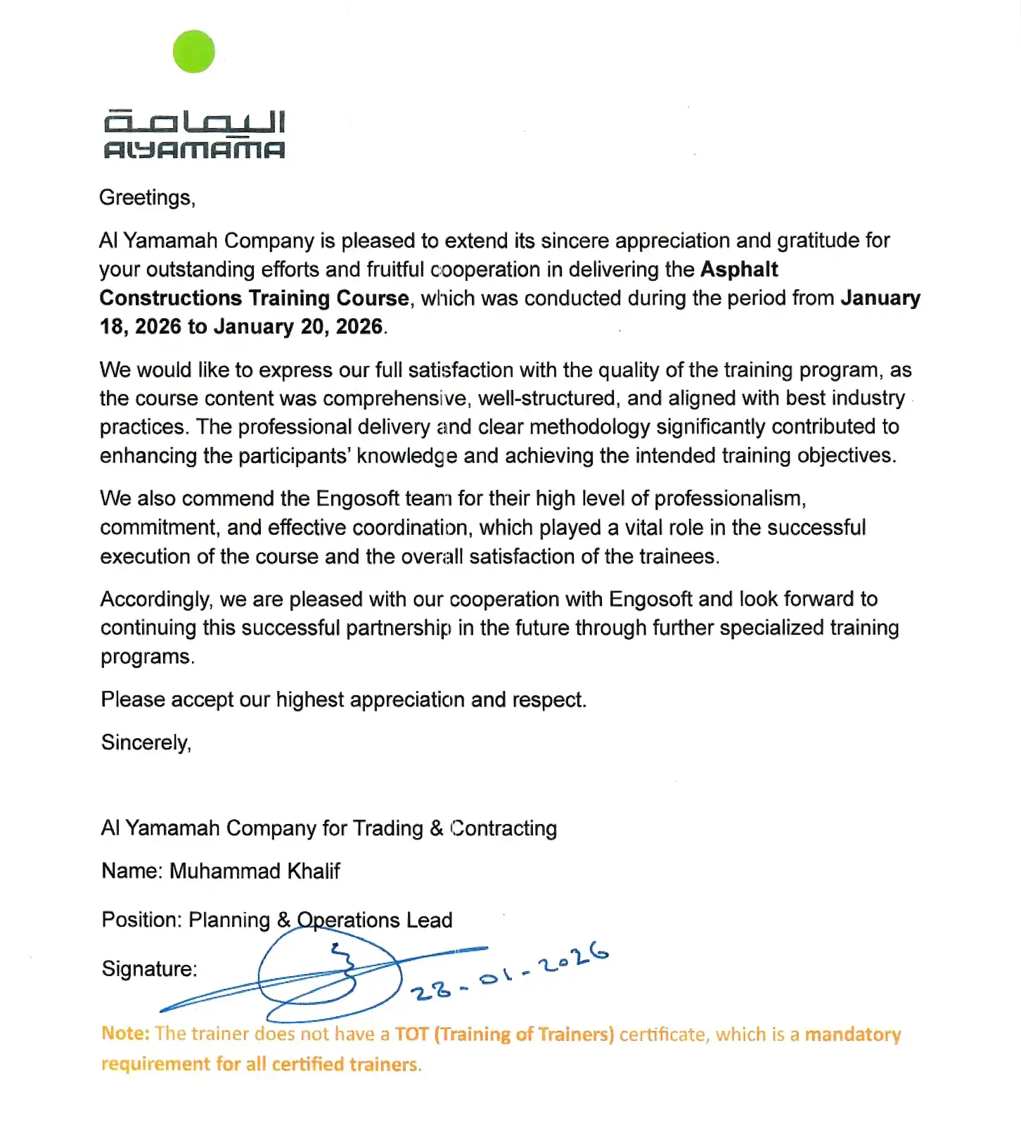 Client testimonial